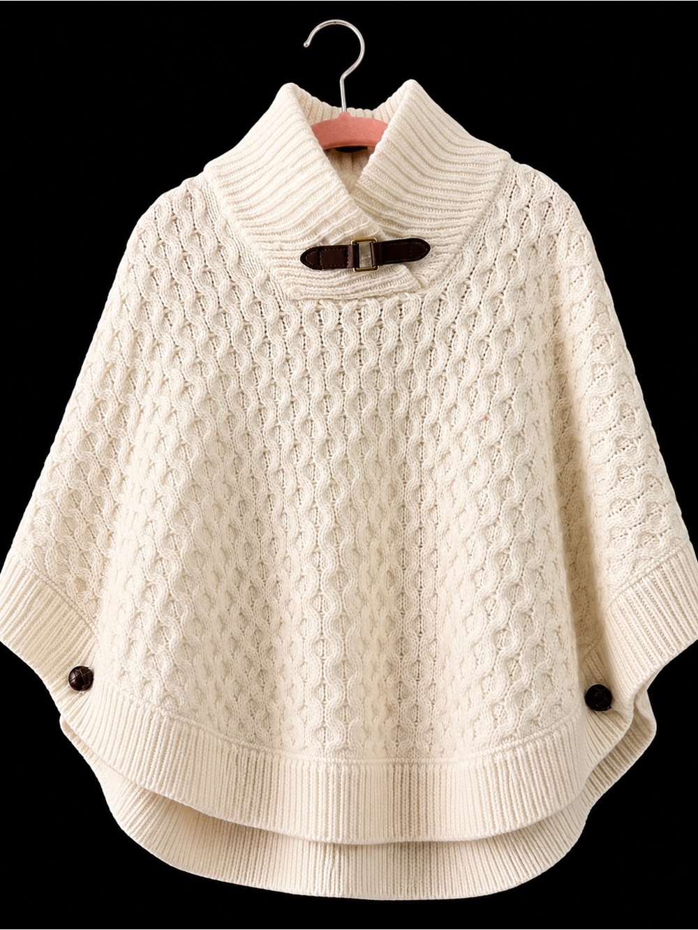 Janie and Jack Girls Cable Knit Cape Sweater White Size 3 High Neck Buckle